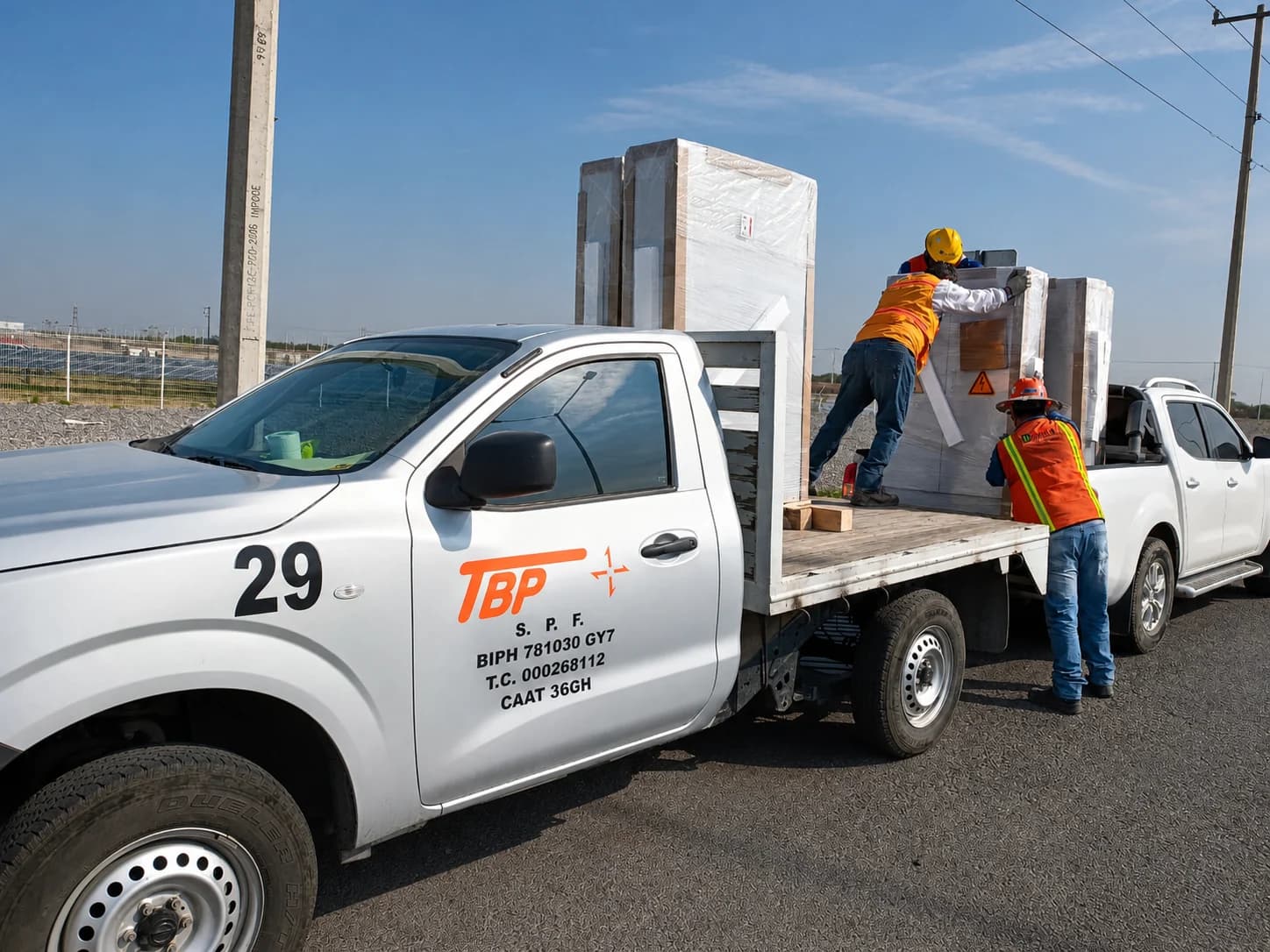 Personal coordinando equipo industrial sobre una unidad de Transportes TBP
